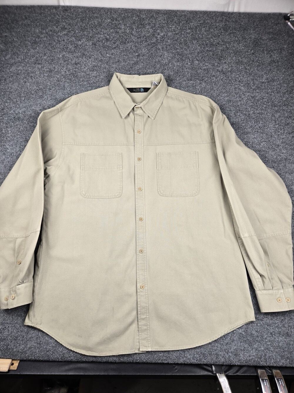 The North Face Mens X-Large Beige 100% Cotton Long Sleeve Casual Button Up #932